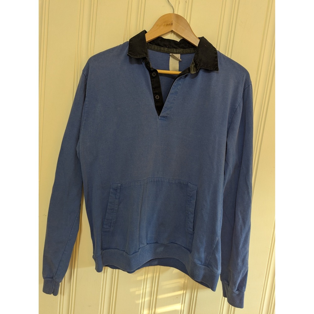 Levis Mens Vintage 90s YTK Rugby Pullover Sweatshirt Blue Black Preppy Retro